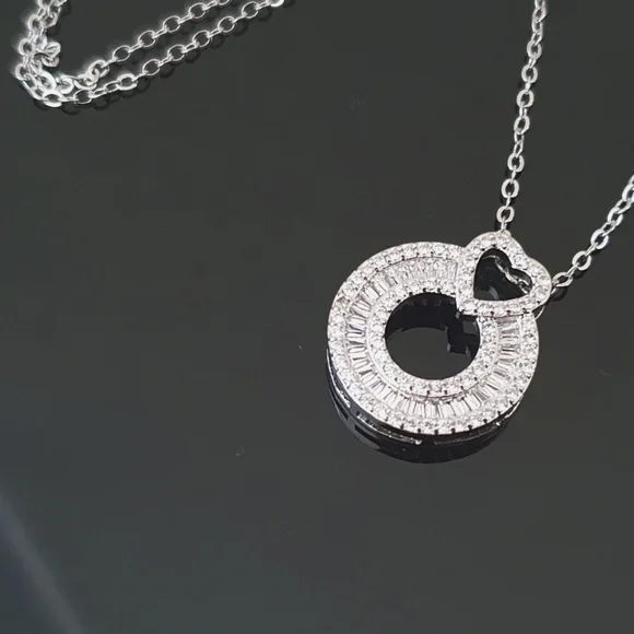 Romantic Silver Heart Eternity Diamond Necklace - Picture 2 of 2